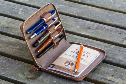 Galen Leather - Leather Zippered 5 Slots Pen Case