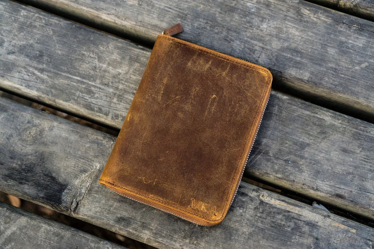 Galen Leather - Leather Zippered 5 Slots Pen Case