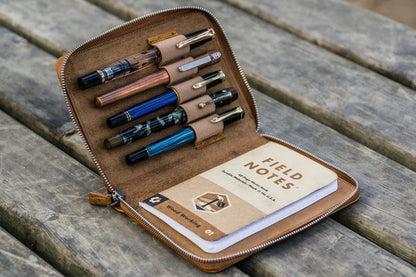 Galen Leather - Leather Zippered 5 Slots Pen Case