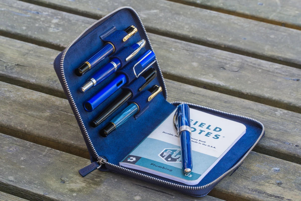 Galen Leather - Leather Zippered 5 Slots Pen Case
