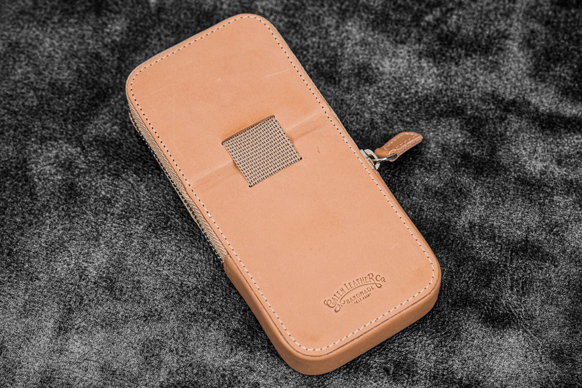 Galen Leather - Leather Zippered Magnum Opus 3 Slots Hard Pen Case with Removable Pen Tray