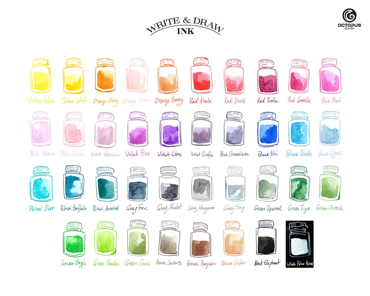 Octopus Fluids Pigmented Waterproof Document Proof Write and Draw Ink [50ml]